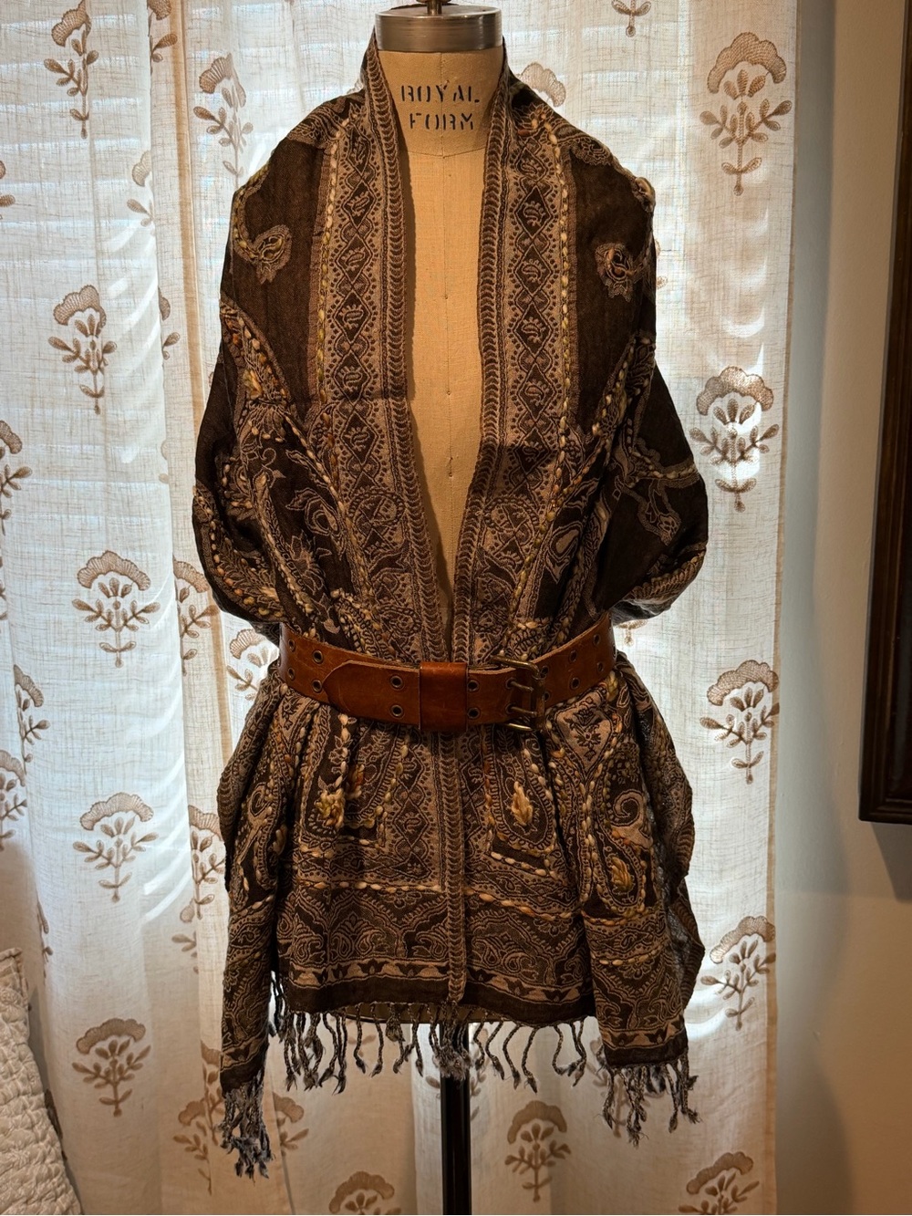 Luxury one of a kind , Hand embroidered wool scarf